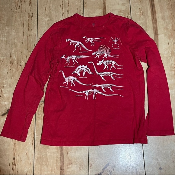 Gap Kids Dinosaur Print Long Sleeve‎ Shirt Kids Size Medium, Red White, EUC - Picture 1 of 5